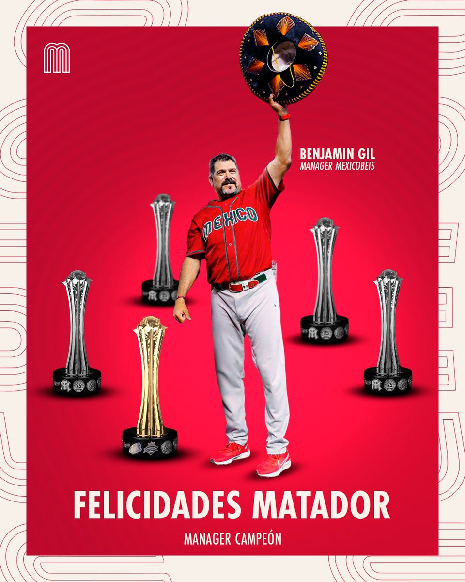 Nuestro manager lo volvió a hacer 
🏆🏆🏆🏆🏆

Felicitamos a <a href="/Benji_Gil30/">Benjamín Gil</a> por su campeonato al frente de <a href="/charrosbeisbol/">Charros de Jalisco🤠</a> 🤠 

#MéxicoDeMiSangre 🩸