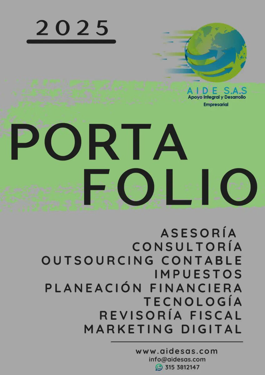 aide_sas's tweet photo. Apoyo Integral y Desarrollo Empresarial AIDE SAS.
Contáctenos:
https://t.co/58c64gEyVw
#asesoría #consultoría #outsourcingcontable
#planeaciónfinanciera https://t.co/BuX4eaxQwW