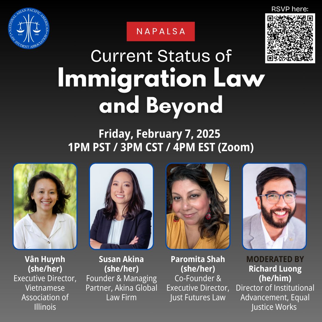 Join NAPALSA for a panel discussion on the complexities surrounding immigration law and its developments in law and policy from the first to the second Trump administration 🌎🇺🇲

➡️ Register here: tinyurl.com/NAPALSAImmigra…