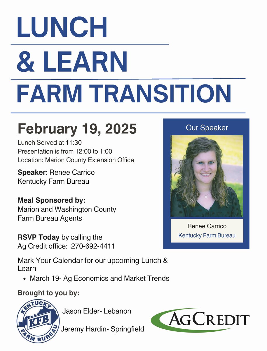 CKYAgCredit's tweet image. Eager to discover the ideal way to pass your farm onto the next generation? Join us on February 19th to engage with Renee Carrico about farm transition at the Marion County Extension Office! RSVP today by calling 270-692-4411! #Legacy #FarmTransition #NextGeneration