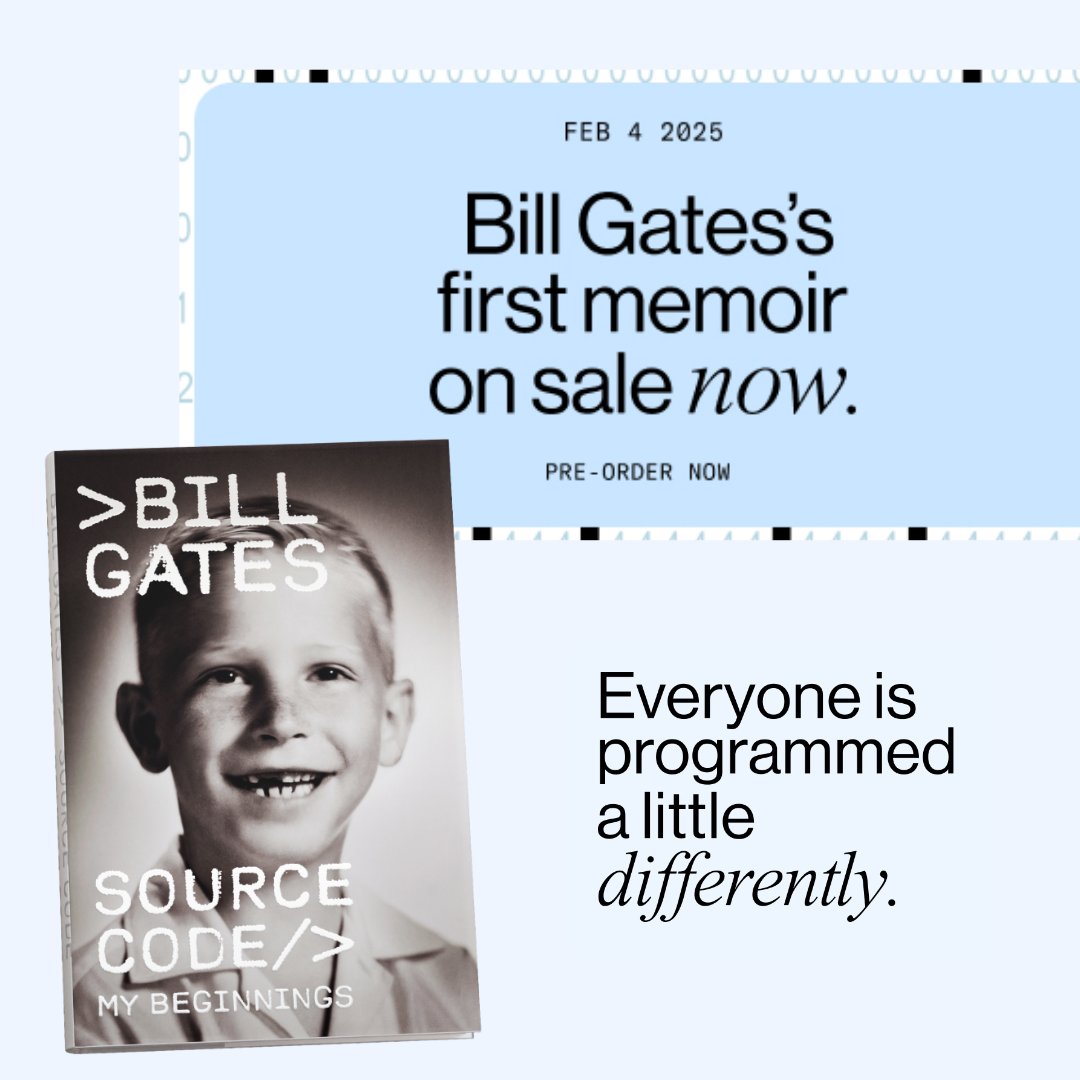 Likewise's tweet image. From curious kid to tech legend—Bill Gates shares his journey for the very first time in 'Source Code', out Feb. 4! 📖✨ Check the link in bio to learn more and grab your copy today!
#BillGates #SourceCode #TechLegend #Innovation #GatesMemoir #Likewise #FutureOfTech