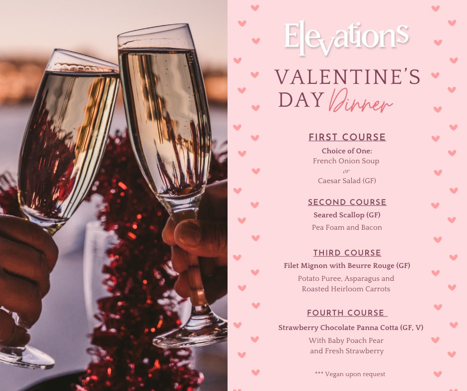 CMResortDH's tweet image. Love is on the menu at Elevations! Join us for a special Valentine's prix fixe dining experience on February 14 &amp;amp; 15, from 4:00pm-10:00pm. 💌 

#CheyenneMountainResort #Elevations #ValentinesDay