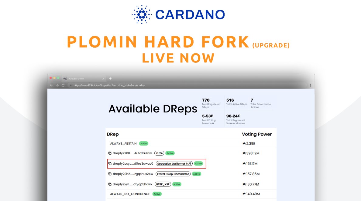 Happy Plomin upgrade!

Decentralized governance is now live on Cardano with over 100,000 addresses participating 👀

Thank you to all those that have delegated to me. Excited about the technical vision for the project, and will do my part to help bring it to life