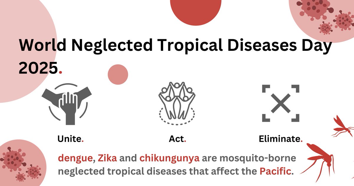 🌍 This #WorldNeglectedTropicalDiseaseDay, let’s unite, act &amp; eliminate neglected diseases like dengue, Zika, chikungunya &amp; lymphatic filariasis in the Pacific. PacMOSSI supports MOHs in the Pacific by strengthening surveillance for impact against NTDs🦠

#PacMOSSI