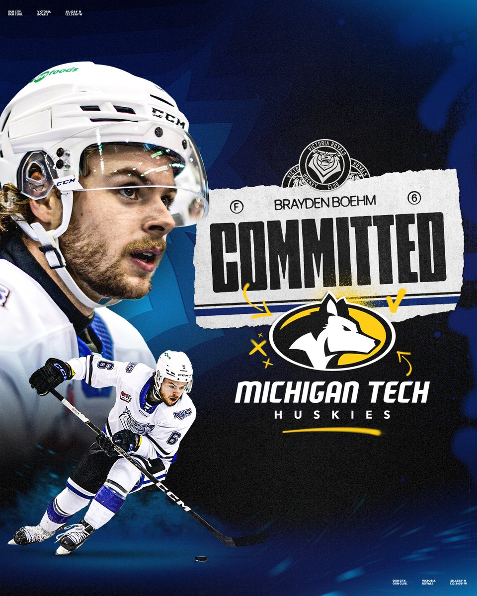 victoriaroyals's tweet image. NEWS: Brayden Boehm has committed to NCAA Division 1 Michigan Tech for the 2025-26 season.