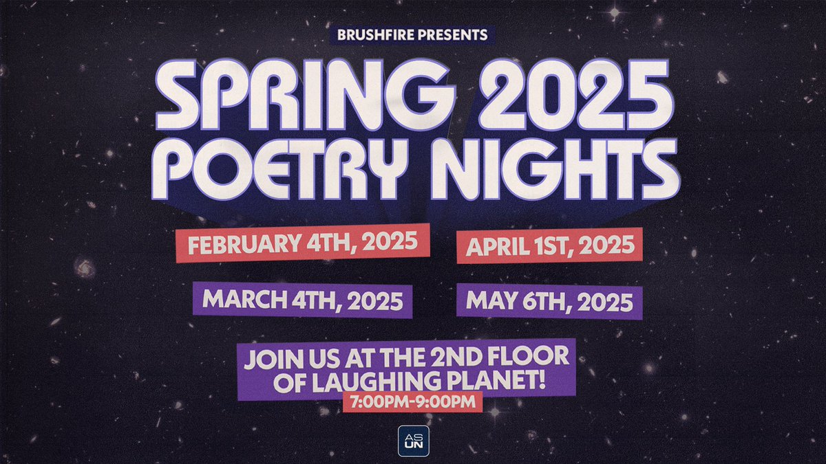 Brushfire is hosting their wonderful Spring Poetry Nights beginning on February 4th and continuing every first Tuesday of the month at the 2nd floor of Laughing Planet Cafe from 7-9pm. 

Come with poetry and friends!