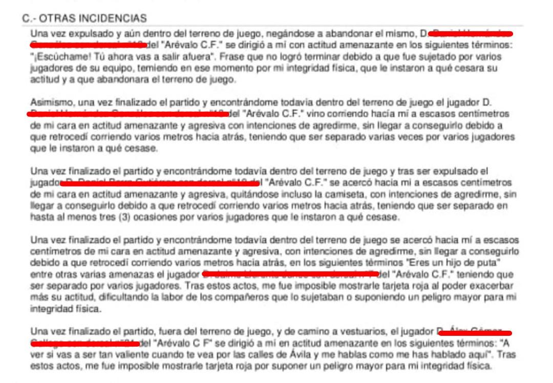 😡El árbitro del Arévalo-Navaluenga después de pasar pánico por los insultos, AMENAZAS y tentativas de agresión, por parte de jugadores locales al no estar de acuerdo con el tiempo de descuento, fueron castigados con:
3, 5, 3 y 3 partidos de sanción.

💸Al club, ni un mísero
