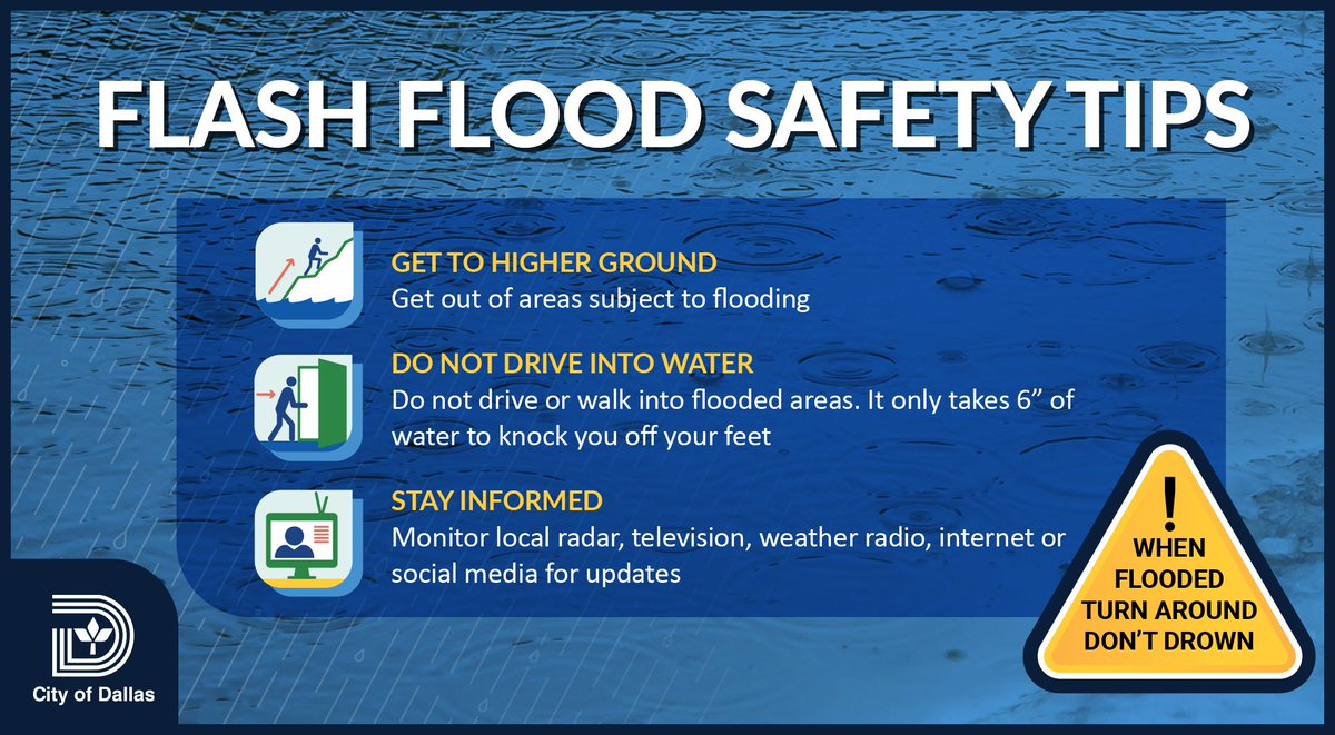 🌧️ Heavy rain expected tonight into Thursday. Flooding is the biggest threat in Dallas. Stay alert and avoid flooded roads! #TurnAroundDontDrown