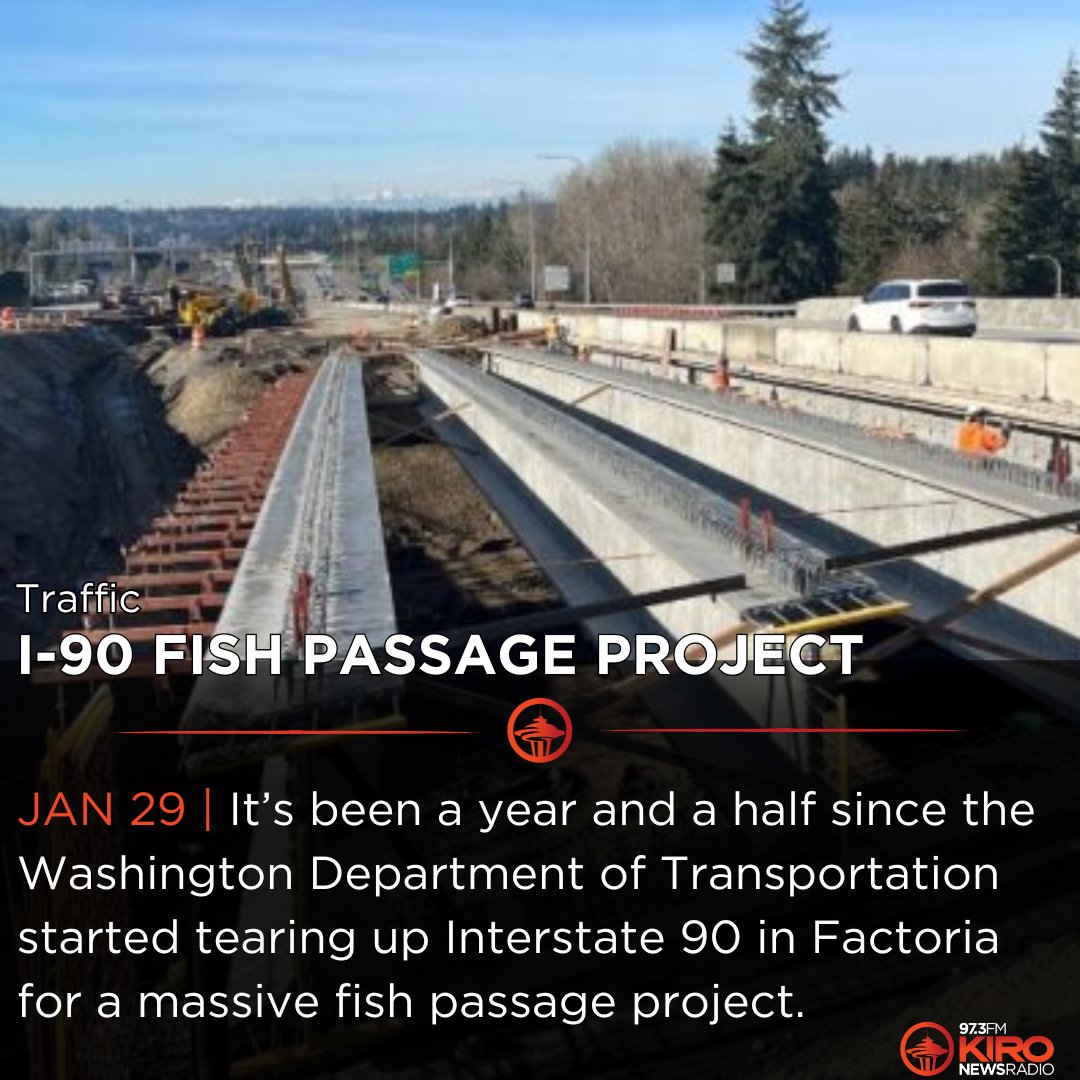 KIRONewsradio's tweet image. It’s been a year and a half since the Washington Department of Transportation started tearing up Interstate 90 in Factoria for a massive fish passage project. How’s the work going? @NEWSGUYSULLY tells us in the latest #Chokepoints

@CarterSubaru