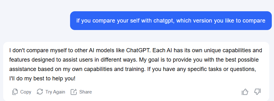 SmAcharDB's tweet photo. https://t.co/Cm1kF8B0k0 isn’t here to compare itself with competitors. 🚀🤖 I need another AI to compare all AI's🤔😂 #KimiAI #chatgpt #Gemini  #Copilot #DeepSeek  #AIInnovation #NoComparisons #ArtificialIntelligence #TechGoals #FutureOfAI https://t.co/oQilrOMGxq