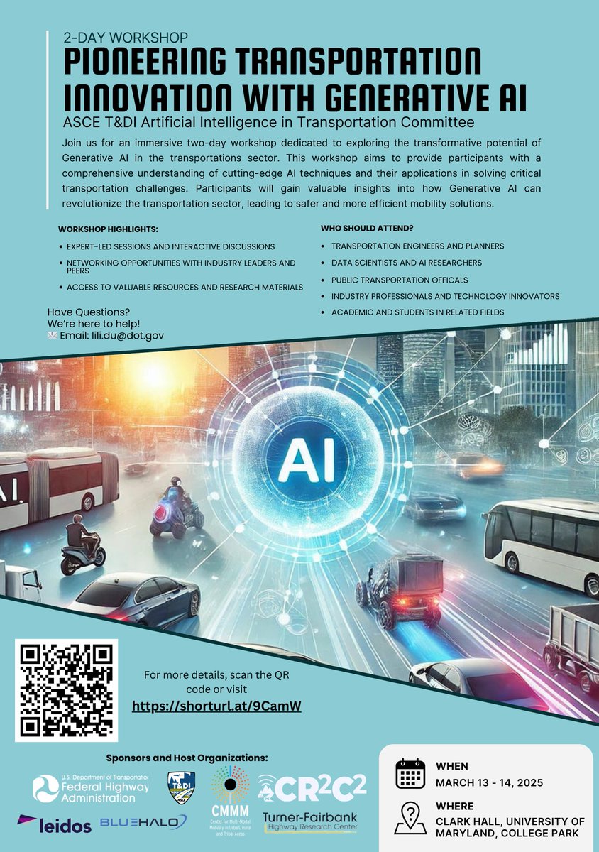 For more information about the schedule or registration, visit our website: sites.google.com/view/generativ…

#TransportationInnovation #GenerativeAI #Workshop #AIinTransportation #MobilitySolutions #Technology #Networking #FutureOfTransport #AI