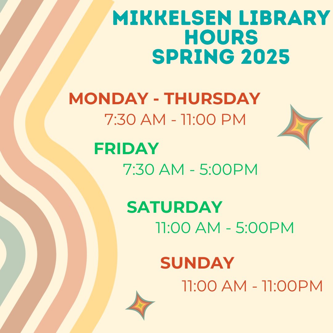 Spring semester is right around the corner (Feb. 6). Please note there are changes to the hours we are available on Fridays and Saturdays.