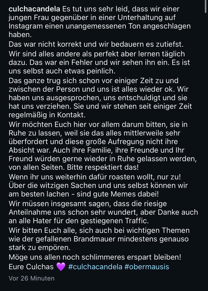 wasbruda06069's tweet photo. Culcha Candela ergeben sich dem Druck und entschuldigen sich. Aber nicht ohne ein aber... https://t.co/wwRNkQOvie