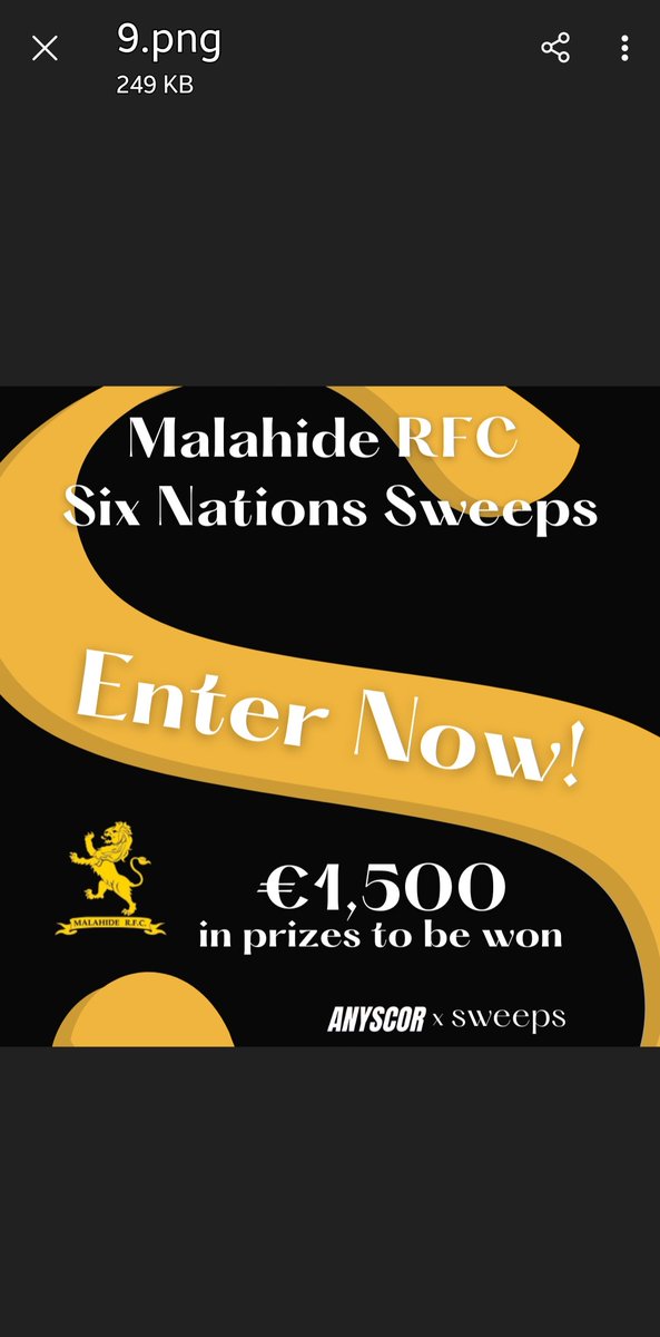 We’re running an online competition sweep where you predict the scores for each match.It’s only €10 to enter, and you could win: 1st Prize: €1000-2nd Prize: €300 -3rd Prize: €200
💶Every euro raised goes directly to support our club👇

thesweeps.io/6_nations_mala…