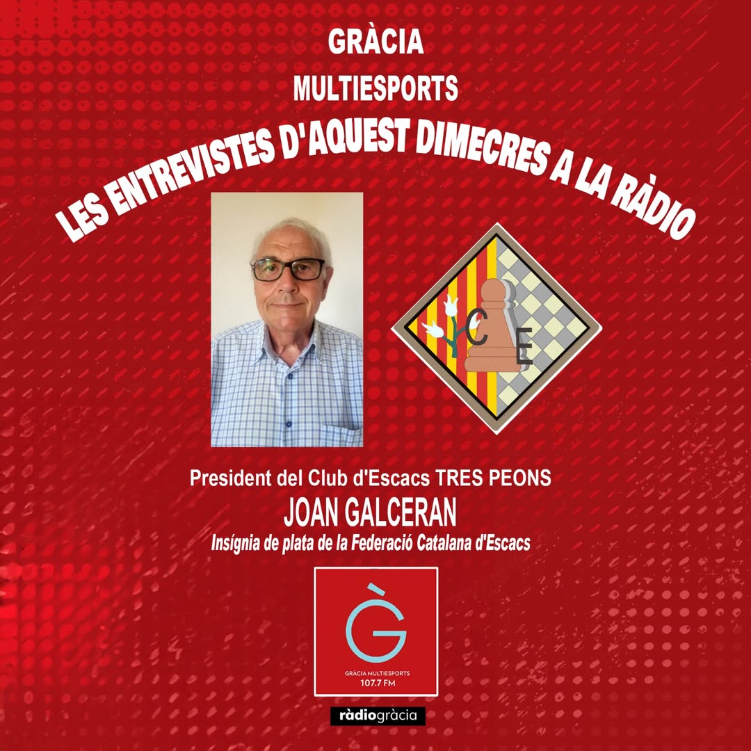 Gràcia Multiesports amb Josep Maria Bigas Puig.
Avui, entrevista al Joan Galceran, president del Club d'escacs Tres Peons ♟️♟️♟️  i repàs a tota l'actualitat de l'esport gracienc.
No t’ho perdis: lc.cx/jB2tHN
#RadioGracia #graciamultiesports #esportgracienc