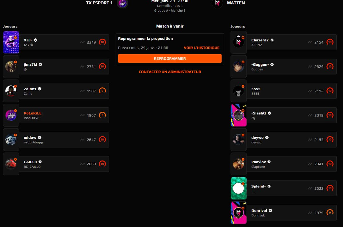Prochain match ESEA :

Team TX E-sport J CS2 ⚫ 🟣 🔥 
DATE :  29/01/25 
TOP DÉPART : 21h30
🆚 MATTEN

GOGOGO c'est ce soir !
#TXEsport #CS2 #tournament #ESEAOPEN10
