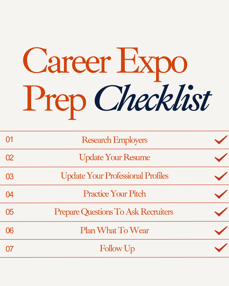 UTSACareer's tweet photo. Ready to make the most of your next Career Expo? ✅ Follow this checklist to stay prepared and confident! 💼✨

Find the Career Expo Prep Checklist 🔗 in Linktree in our bio!📌
#UTSACareer #UTSA25 #UTSA26 #UTSA27 #UTSA28 https://t.co/lckNpsutvl