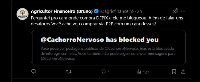 "Eu plovoquei o catcholo nelvoso, ele me respondeu como macho, e eu não goxtchei. Então não complo #Bitcoin com ele, viu, monas!"

"E cuidado, migas, ele tem muita testo e por causa disso, pode roubar seu dinheirinho"

-&gt;Não linda, você não compra, porque é burro mesmo.