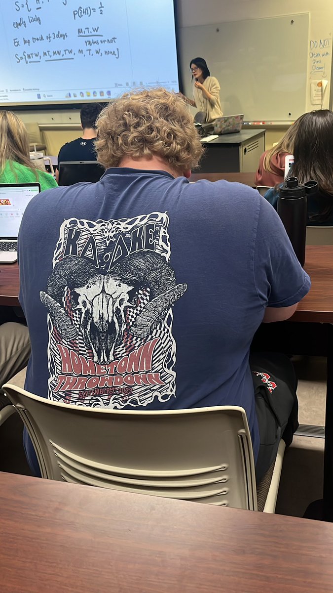 Foreign teacher, UMS Sweatpants, statistics, and a DKE x KD shirt. Thank God this class isn’t required