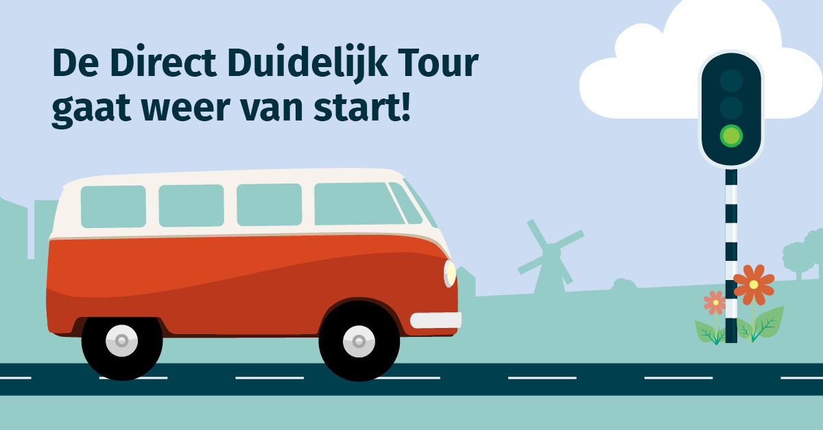 Webinars over toegankelijke overheidscommunicatie en -dienstverlening: dat is de Direct Duidelijk Tour. We hebben er al 70 gemaakt. En voor dit jaar is het tourbusje weer fris opgepoetst. Tijd voor nieuwe webinars! gebruikercentraal.nl/het-busje-van-…