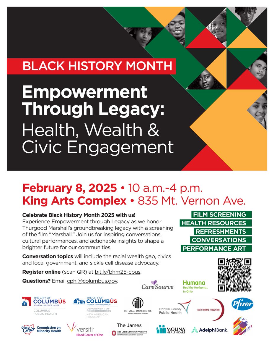 Join Columbus Public Health on Saturday, February 8th from 10 AM - 4 PM for a special Black History Month Event.  Register today! bit.ly/bhm25-cbus.