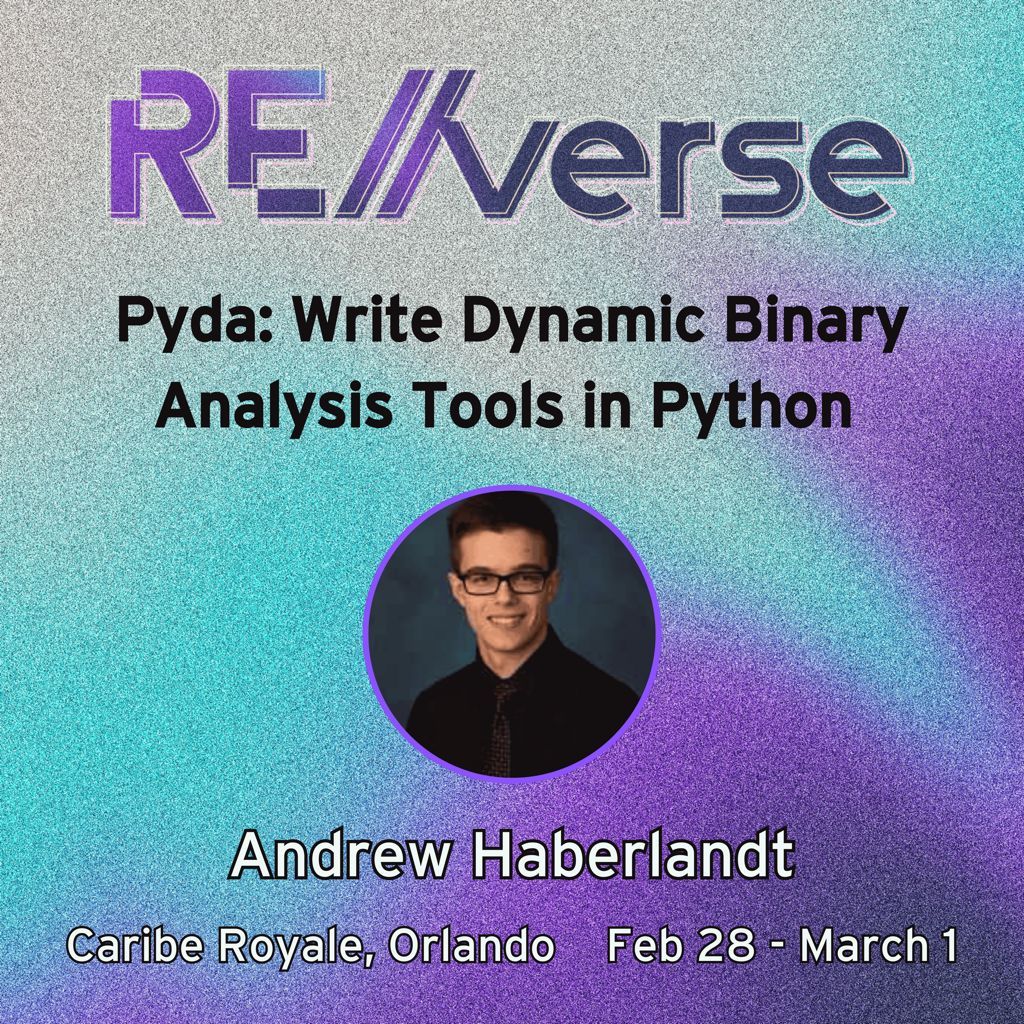 RE//verse (@reverseconf) on Twitter photo Dynamic binary instrumentation, simplified. Andrew Haberlandt (<a href="/_ndrewh/">Andrew Haberlandt</a>) introduces Pyda: a Python-based framework for writing tools on top of DynamoRIO. Replace debugger scripts & explore advanced hooks for ARM64/X86. re-verse.sessionize.com/session/776653 #REverse2025 #Instrumentation Dynamic binary instrumentation, simplified. Andrew Haberlandt (<a href="/_ndrewh/">Andrew Haberlandt</a>) introduces Pyda: a Python-based framework for writing tools on top of DynamoRIO. Replace debugger scripts & explore advanced hooks for ARM64/X86. re-verse.sessionize.com/session/776653 #REverse2025 #Instrumentation
