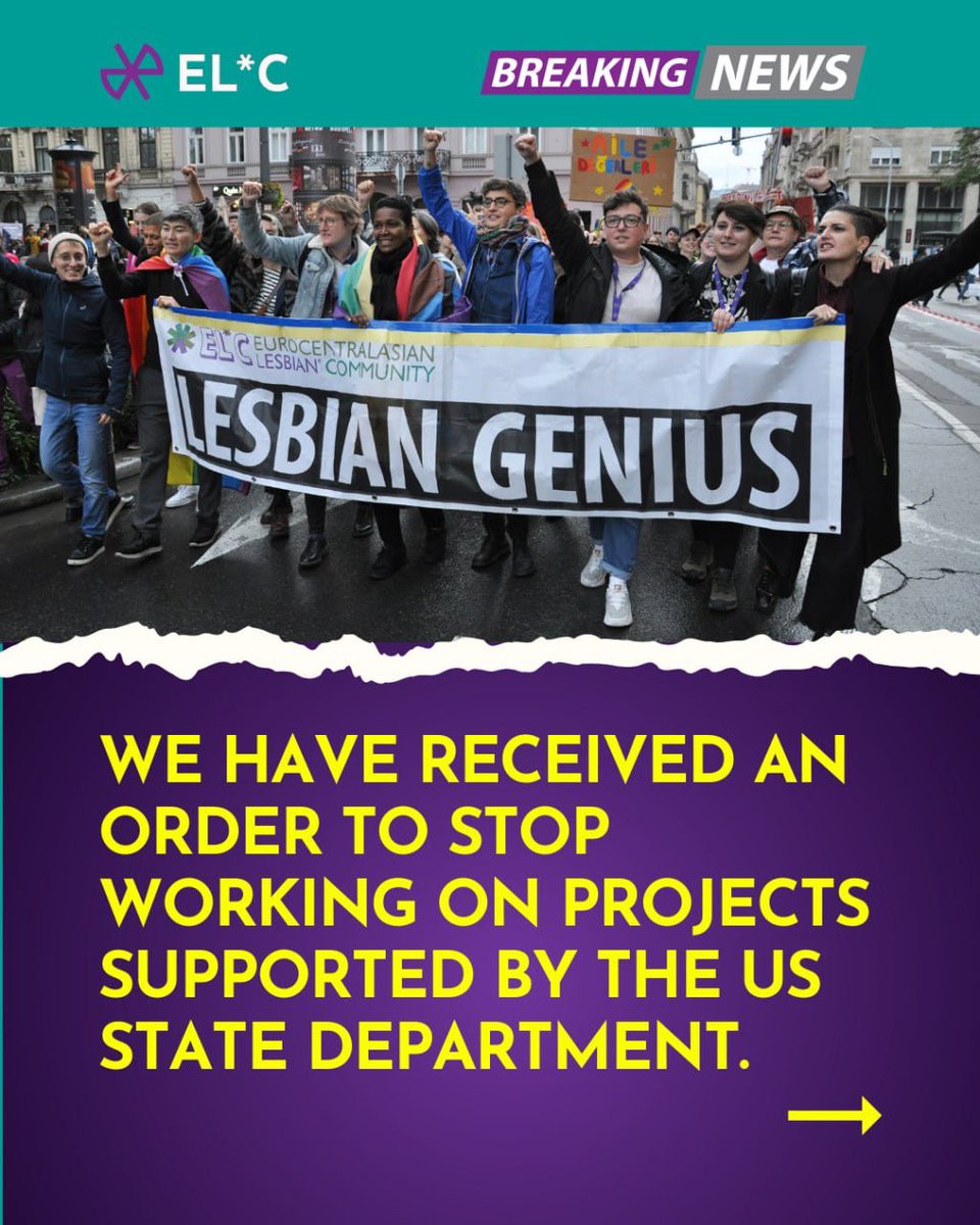 EuroLesbianCon's tweet photo. 🚨EU &amp; US Escalate Attacks on Civil Society. EL*C and many others have been ordered to halt US-funded projects. 🇺🇸Trump’s executive order is shutting down initiatives across Europe &amp; beyond.
🔗Read our full statement: https://t.co/YuqyZCveqv
#Antifascist #NeverAgain #StopTheHate https://t.co/oFxxvYKQQX