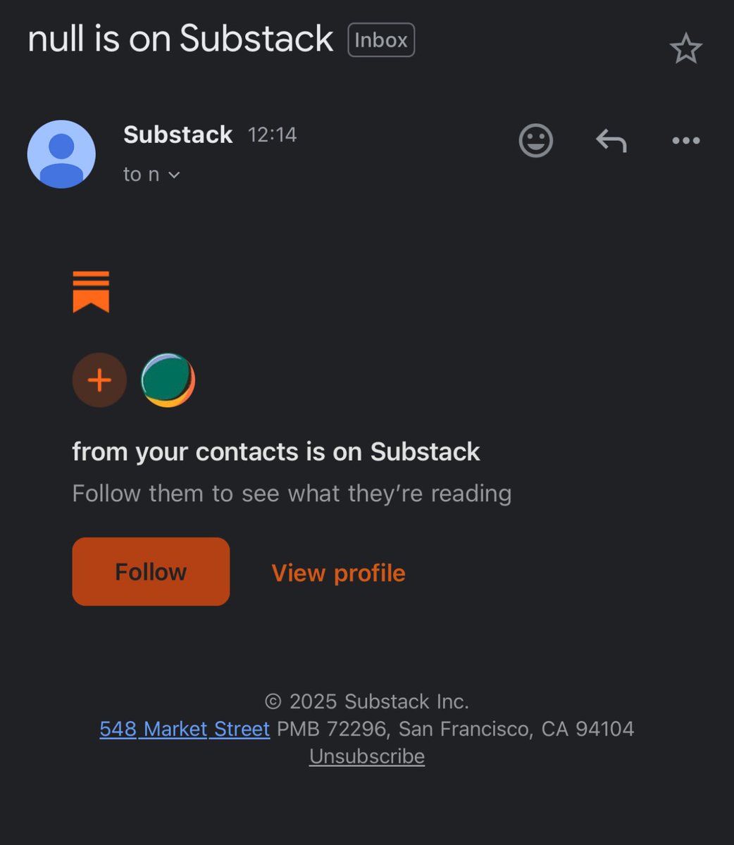 Perfect thank you so much <a href="/SubstackInc/">Substack</a> this is definitely not a waste of email bandwidth.