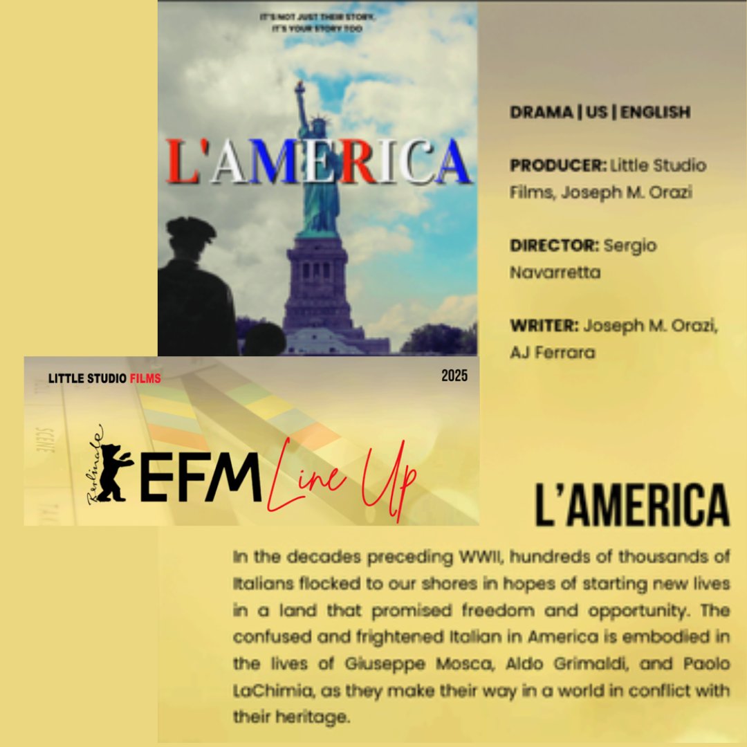 LAmericaseries's tweet photo. We are happy to announce that L'America will be presented at the prestigious Berlin International Film Festival slated for Feb. 13th to the 23rd. to potential investors and buyers.
#FilmAdaptation #TVAdaptation #Everyonesstory #BooktoFilm #historicalfictiononfilm https://t.co/jB1Dj3QGBa