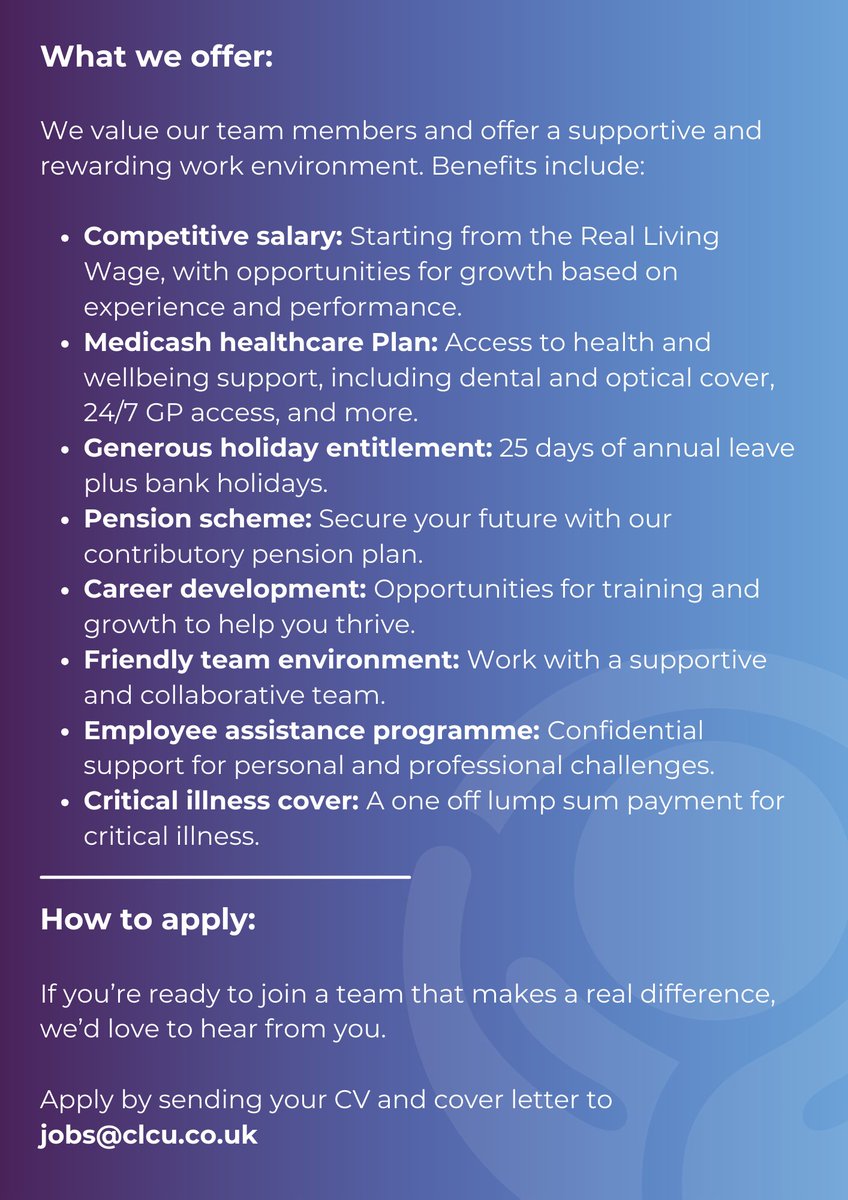 Central Credit Union (@centralcu_) on Twitter photo Are you passionate about providing outstanding member service to those within your local #community?
We are looking for an experienced individual to join our Member Services Team.⭐⭐⭐⭐
Swipe through for more info. To apply, send a CV and cover letter to jobs@clcu.co.uk Are you passionate about providing outstanding member service to those within your local #community?
We are looking for an experienced individual to join our Member Services Team.⭐⭐⭐⭐
Swipe through for more info. To apply, send a CV and cover letter to jobs@clcu.co.uk