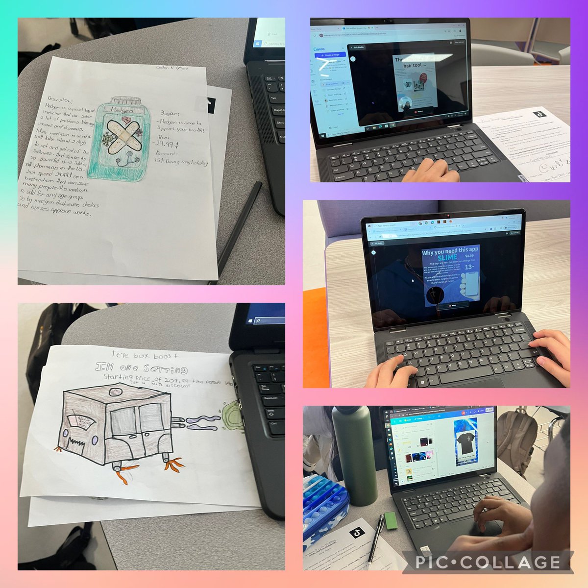 My #Ravens were excited to unleash their creativity by inventing a product and then crafting a commercial using <a href="/canva/">Canva</a> to sell their idea. <a href="/Eastlake_Middle/">Gabriela Elliott</a> we foster creativity.  #CreativityUnleashed #Innovators