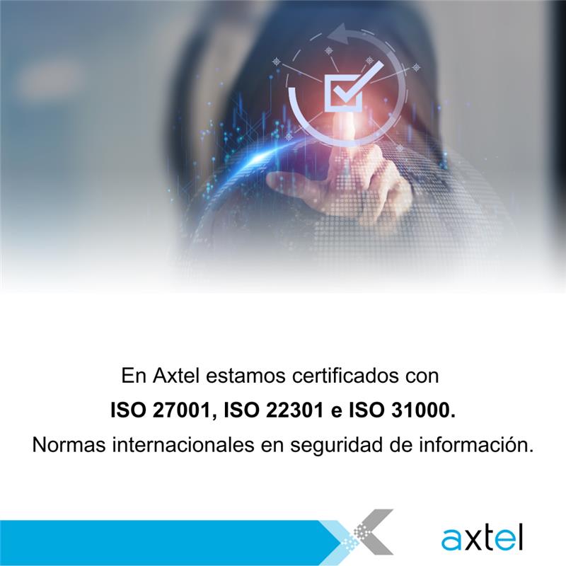 En Axtel, como líderes de la tecnología, nos enorgullece cumplir con las mejores prácticas de seguridad de la información. 🔒
Nuestras certificaciones demuestran nuestro compromiso con la protección de datos. 🌐🛡️

#Axtel #TecnologíaQueConectaTuVida #ISO