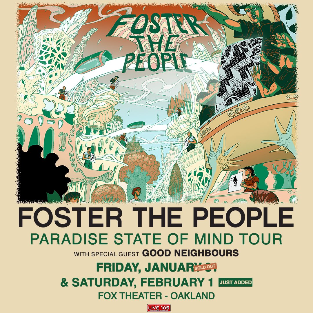 AmoebaBerkeley's tweet photo. .@foxoakland hosts @fosterthepeople this Saturday, February 1 for their Paradise State of Mind Tour, and we have a pair of tickets to give away!

To enter to win, follow us and repost. Winner 1/30.

Tix on sale here: https://t.co/3dmQ0zkbRw https://t.co/v33B2FSoEJ