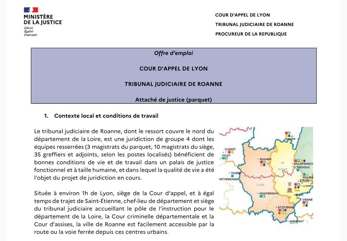 Le parquet de Roanne recrute un attaché de justice : choisirleservicepublic.gouv.fr/offre-emploi/a…