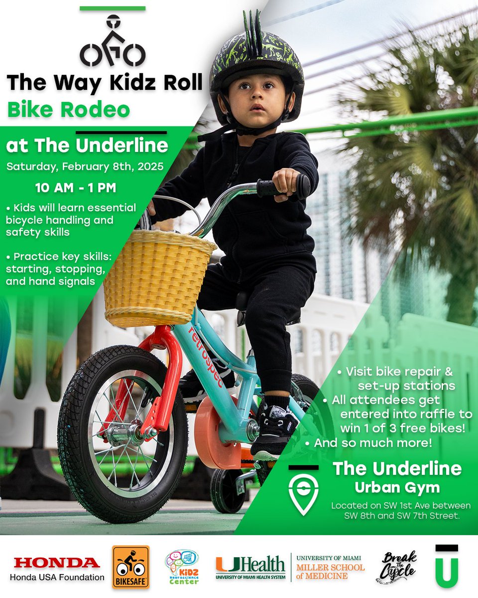 iBikeSafe's tweet image. Join us next Saturday February 8th to have you and your family practice your bike skills at our third Bike Rodeo @theunderlinemia happening at the Brickell Urban Gym! Featuring @UM_Sebastian, giveaways, bike rides and so much more!
Sign up here:
eventbrite.com/e/bike-rodeos-…