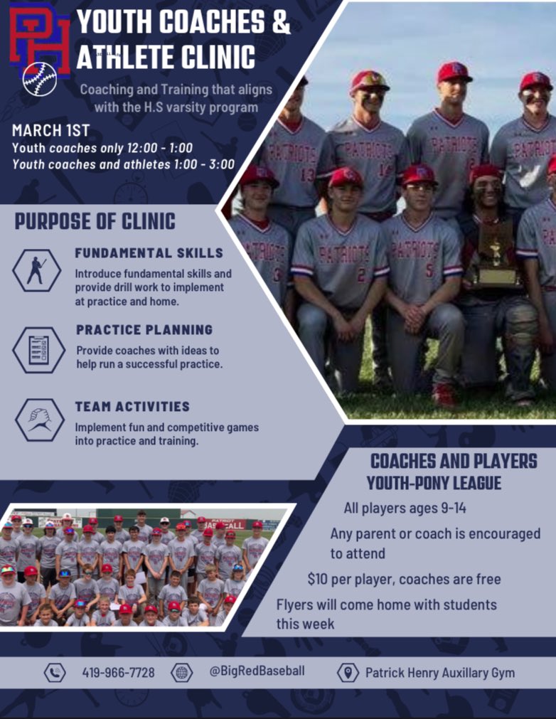 Baseball season is right around the corner! We will be having a player AND coaches clinic on March 1st! Reach out for more details!