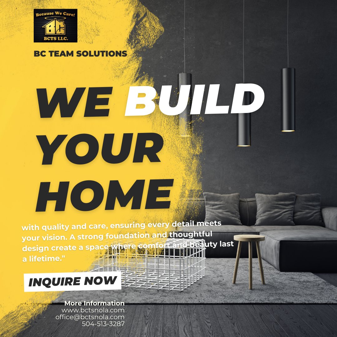 BCTeamSolutions's tweet image. 🏠 We Build Your Home with Care &amp;amp; Quality! 🏠
BC Team Solutions provides affordable, expert home building services in Louisiana. Call 📞 504-513-3287 today! #WeBuildYourHome #BCTeamSolutions #LouisianaContractor #HomeBuilders #AffordableRates #QualityCraftsmanship #CallToday