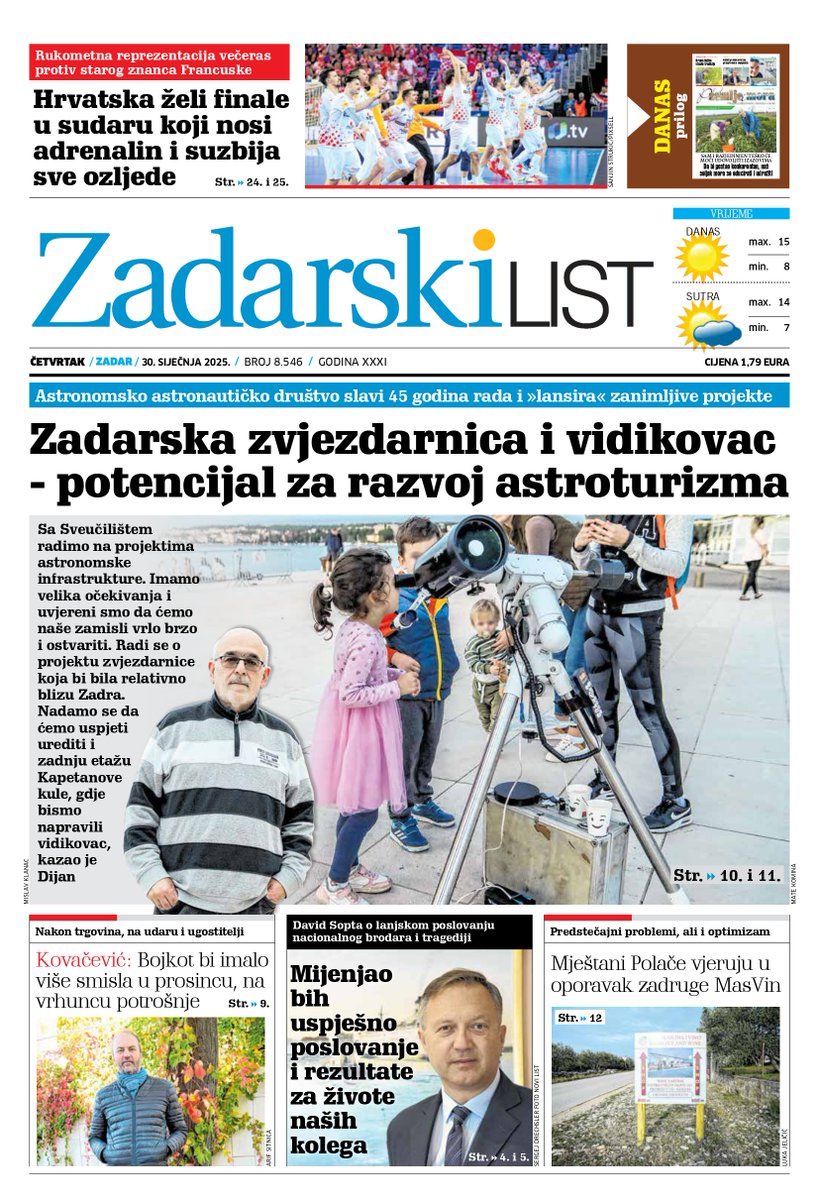 Sutra u Zadarskom listu čitajte...