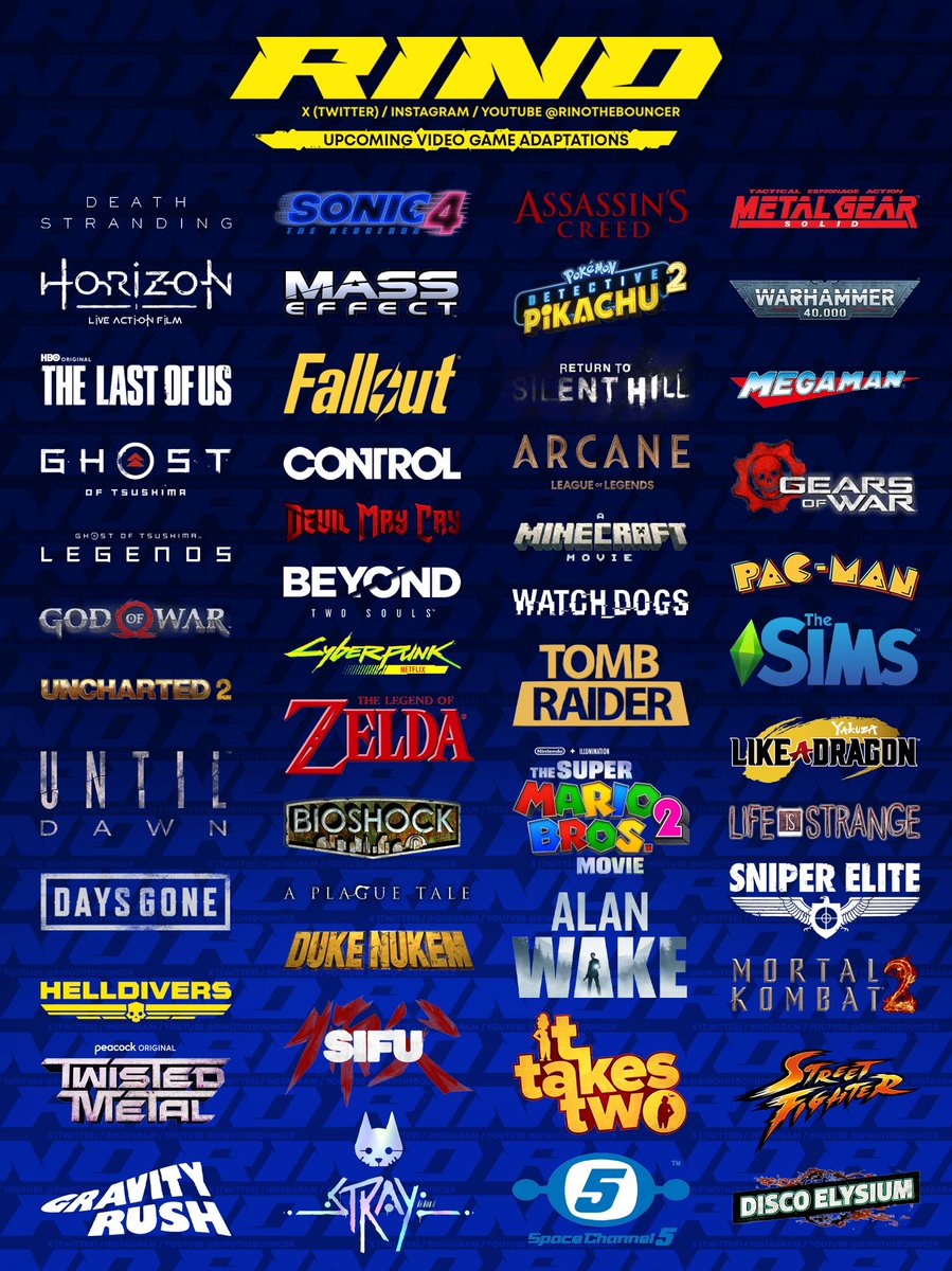RinoTheBouncer's tweet photo. UPDATED: Upcoming Video Game Adaptations (Movies, Shows &amp; Anime)🚀

Which ones are you hyped for?😎 https://t.co/hOkVMRhUct