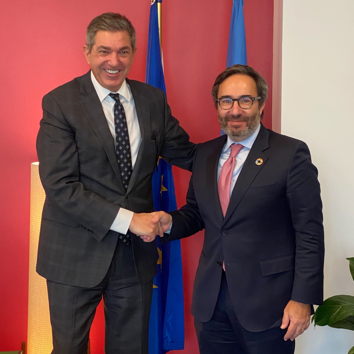 Excellent meeting with <a href="/EUAmbUN/">Ambassador Stavros Lambrinidis</a> Stavros Lambrinidis. We discussed our collaboration on climate, peace, humanitarian and development efforts especially in the context of EU #GlobalGateway.