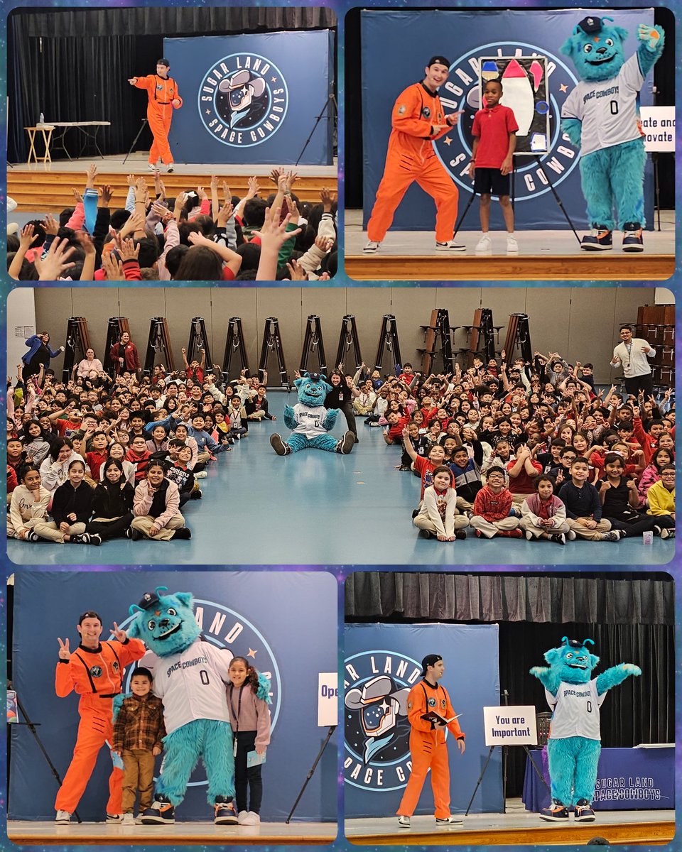 Thank you to the <a href="/SLSpaceCowboys/">Sugar Land Space Cowboys</a> for coming out and firing up our 2nd - 4th graders for reading! 📚 🚀 💫 #CougarPride #BuildingwithVision #WeAreAlief <a href="/AliefISD/">Alief ISD</a>