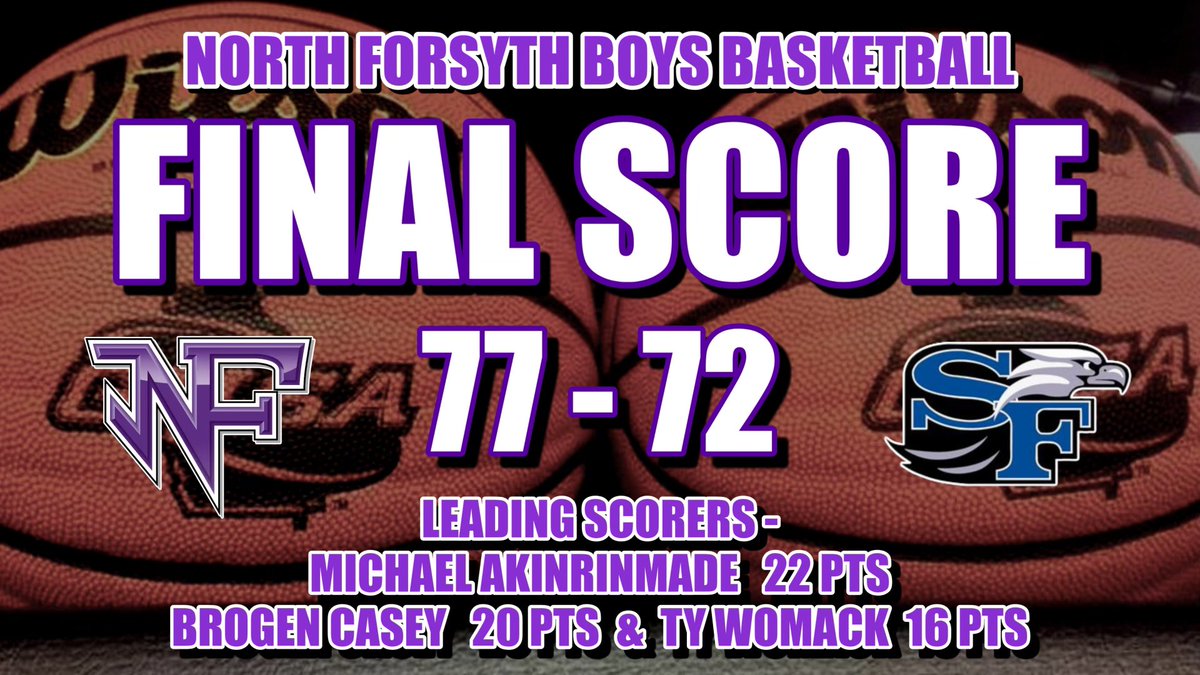 North Forsyth Boys Basketball (@nofobball) on Twitter photo Big road region win last night. <a href="/MikeAkin22/">Michael Akinrinmade</a> led with 22 pts, <a href="/BrogenCasey/">Brogen Casey</a> had 20 pts and <a href="/ty_womack7/">Ty Womack</a> had 16 pts Big road region win last night. <a href="/MikeAkin22/">Michael Akinrinmade</a> led with 22 pts, <a href="/BrogenCasey/">Brogen Casey</a> had 20 pts and <a href="/ty_womack7/">Ty Womack</a> had 16 pts