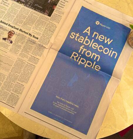 BankXRP's tweet image. Ripple RLUSD Stablecoin Ad in This Morning's The Wall Street Journal.