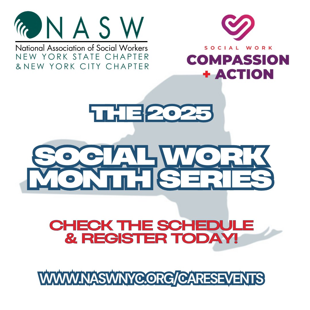 The NASW-NYC/NYS Social Work Month Series is designed to offer opportunities for engagement, networking, learning, and more to social workers across the five boroughs -- AND NOW STATEWIDE!

More INFO at naswnyc.org/CARESEvents