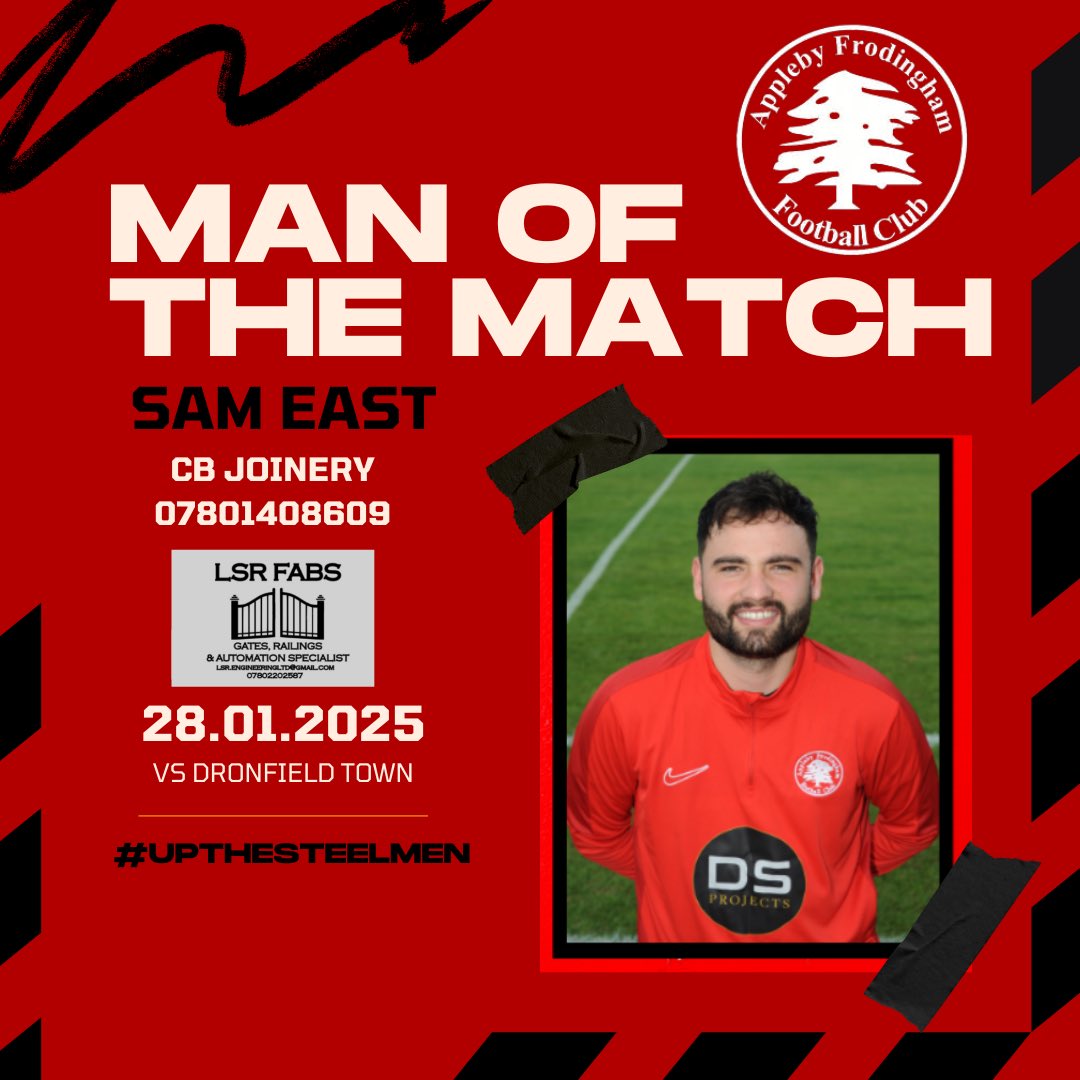 AppFrodFc's tweet image. MOTM 👏🏻

Last nights man of the match was awarded to Sam East (sponsored by CB Joinery and LSR Fabrications)

👇🏼 See the managers thoughts below (sponsored by Mulligans Sports Bar) 

UTS 🔴⚫️