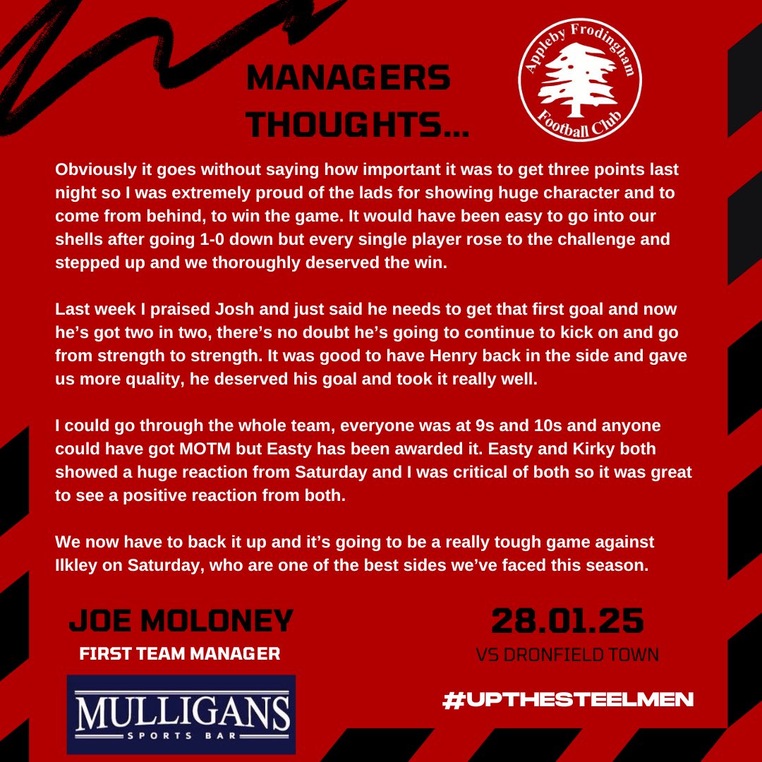AppFrodFc's tweet image. MOTM 👏🏻

Last nights man of the match was awarded to Sam East (sponsored by CB Joinery and LSR Fabrications)

👇🏼 See the managers thoughts below (sponsored by Mulligans Sports Bar) 

UTS 🔴⚫️