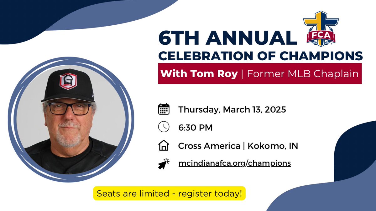 🚨 Registration is OPEN! 🚨

⚾️ Don’t miss this special evening of ministry with special guest - former MLB Chaplain Tom Roy - on March 13th!

📲 Learn more and reserve your spot today - mcindianafca.org/champions