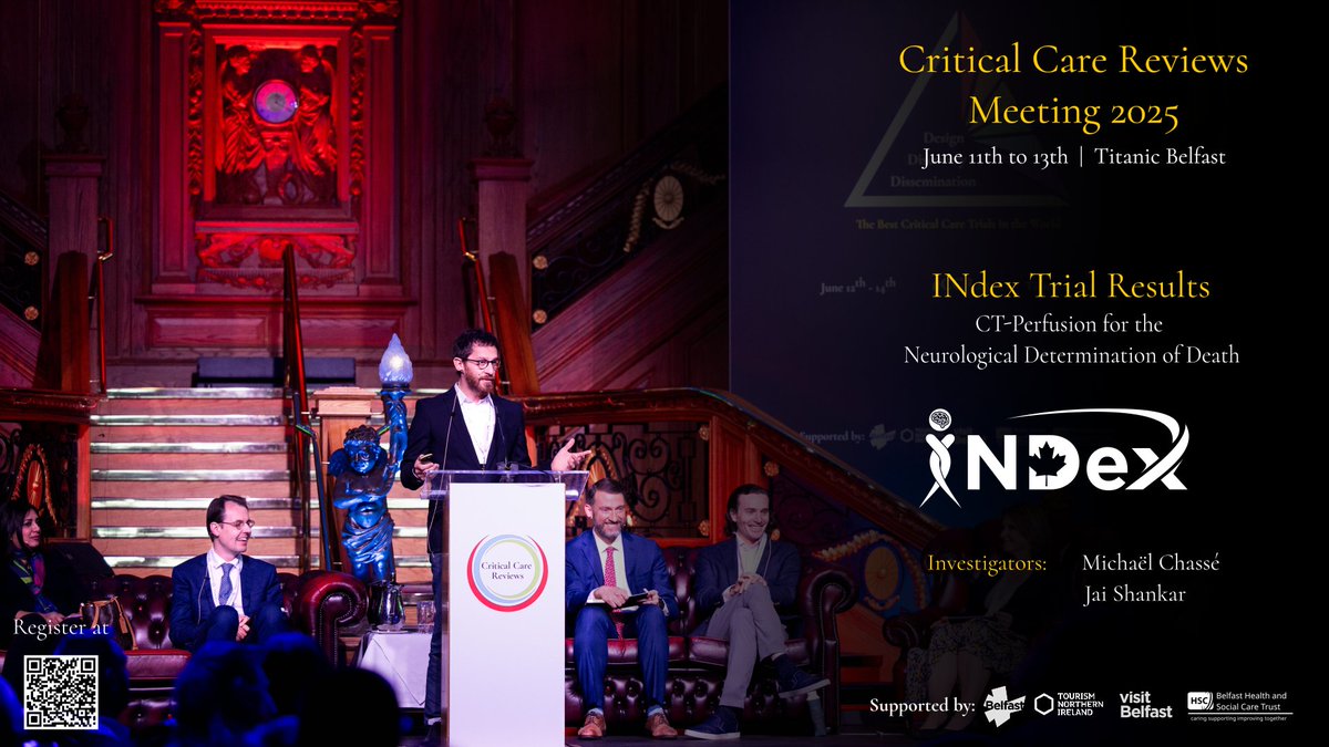 Critical Care Reviews (@critcarereviews) on Twitter photo The ninth trial result for #CCR25 in Titanic Belfast in June is the <a href="/CCCTG_/">CCCTG</a> INdex Trial
CT-perfusion for the Neurological Determination of Death
Investigators - <a href="/Michael_Chasse/">Michaël Chassé</a> & <a href="/shivajai1/">Jai Shankar</a>
Register at criticalcarereviews.com/meetings/ccr25 The ninth trial result for #CCR25 in Titanic Belfast in June is the <a href="/CCCTG_/">CCCTG</a> INdex Trial
CT-perfusion for the Neurological Determination of Death
Investigators - <a href="/Michael_Chasse/">Michaël Chassé</a> & <a href="/shivajai1/">Jai Shankar</a>
Register at criticalcarereviews.com/meetings/ccr25