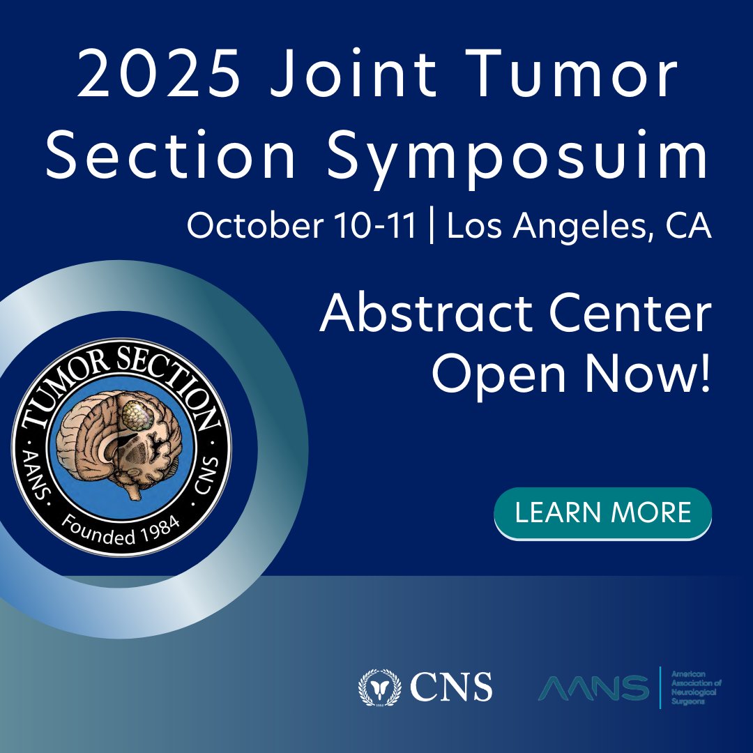 The call for abstracts is officially open for the <a href="/NSTumorSection/">NS Tumor Section</a> 2025 Joint Tumor Section Symposium! Submit your original science by May 15, 2025, to be part of this premier scientific meeting focused on the study and treatment of brain tumors: bit.ly/4hToGFZ