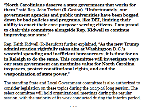 INBOX: I missed this release from last Friday.
NC interim House committee looks like a version of DOGE?
#ncpol #ncga